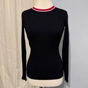 Moondance Womens Ribbed Long Sleeve Ringer Top Black Red White Size S Whimsigoth
